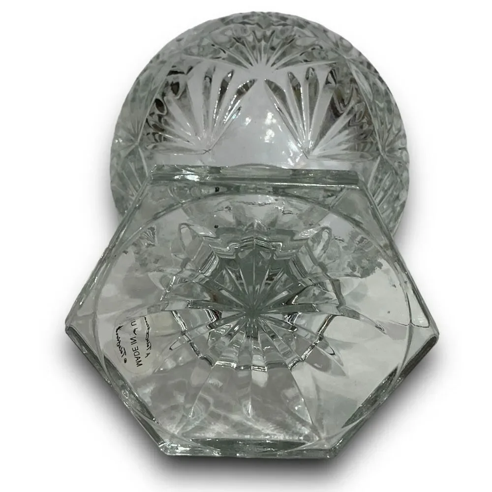 Teleflora Crystal Egg Shaped Pedestal Candy Dish with Lid Jewelry Trinket Dish